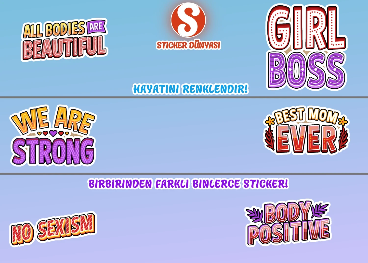 Kadın Sevgi Yazılı Renkli Sticker Koleksiyonu (Woman3) görsel 4
